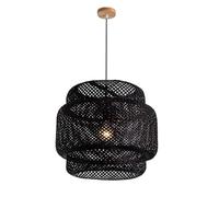 Creative Bohemia Ceiling Light Fixture Black Hanging Light Minimalist Wicker Finish Pendant Lights for Ceiling Coastal Chandelier Fixture with Wood Canopy for Kitchen Dining Room Hallway