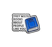Creative Book Brooch Pins with Quote “They Write Books About People Like You” Enamel Lapel Pin Badge, Blue Alloy Blouse Pins for Jacket, Shirt, Backpack, Clothing Decoration Accessories 4x2.8cm
