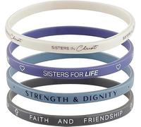 Creative Brands Christian Gifts 4-Pack Bracelet Set - Faithworks Threads of Faith Silicone Wristband Bracelets, One Size, Sisters In Christ