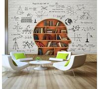 Creative Brick Wall Mathematical Functions Bookshelf Books 3D Wallpaper Easy Install Feature Office Living Room Sofa Bedroom TV Background Wall Decoration-200cm×140cm