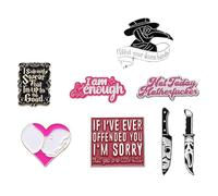Creative Brooch Pins Set of 10 | Mixed Style Alloy Lapel Pin Badges with Quotes, Heart, Plague Doctor, Knife Design and Humorous Sayings | Trendy Blouse Pins Accessories for Jackets, Shirts, Bags and