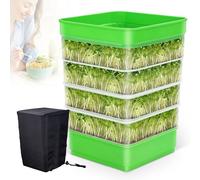 Creative.C Bean Seed Sprouter Kit Micro Greens Growing Trays with Sprout Lid Blackout Sleeves Drain Tray Four Tier Stackable Sprouts Growing Kit for Broccoli Alfalfa Seed Wheat Grass