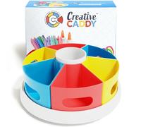Creative Caddy Rotating Art Supply Organizer, Kids Desk Organizer, Art Caddy, Crayon Holder, Multicolor, Fun Style, ABS Plastic, Tabletop Mount, 7 Compartments, 106 Capacity, Red, Blue, Yellow