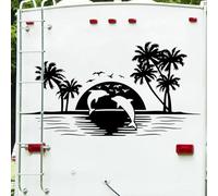 Creative Camper wall Sticker RV Palm Tree Fish Ocean Sunshine Landscape Sticker Bedroom Vinyl Decoration