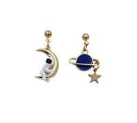 Creative Cartoon Astronaut Stud Earrings for Women Asymmetric Spaceman Star Moon Earrings Hypoallergenic Space Lover Jewelry Gift, S, Metal, No Gemstone