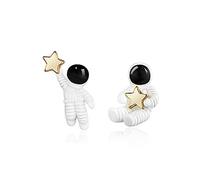 Creative Cartoon Astronaut Stud Earrings for Women Asymmetric Spaceman Star Moon Earrings Hypoallergenic Space Lover Jewelry Gift, S, Metal, No Gemstone