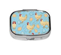 Creative Cartoon Chicken Print Pill Box 2 Compartment Medicine Pill Case,Portable for Pocket Or Purse Pill Box Decorative Metal Medicine Organizer