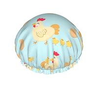Creative Cartoon Chicken Shower Cap Reusable Bath Hair Cap Double Layer Waterproof Bathing Shower Hat for Ladies, Men, Kids, Spa or Salon