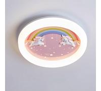 Creative Cartoon Pony Ceiling Lamp Acrylic Lampshade Flat Lighting Pink Rainbow Round Ceiling Lights Perfect for Girls' Rooms