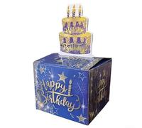 Creative Cash Box for Birthday s Comes with a Card and 30 Plastic Bags for Surprise Moments (blue gold)
