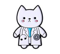 Creative Cat Doctor Brooch White Enamel Pin Novelty Funny Animal Ducktor Lapel Pins Cute Cartoon Kitten Medical Brooches Backpacks Jackets Badge Clothing Accessories for Women Men