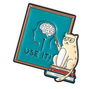 Creative Cats Teacher Enameled Brooch with Glasses Pointing Head for Thinking Cartoon Jewelry Teaching Brooch