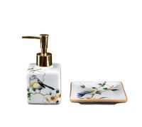 Creative Ceramic Bathroom Two-piece Set Including Square Soap Dispenser And Dish Hand Soap Dispenser(White)