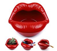 Creative Ceramic Cigarette Ashtrays Personality Red Lips Ashtray Desktop Smoking Ash Tray Fashion Lip Shape Home Decorations Office Bar Indoor Outdoor Patio Use Handmade Craft Gift for Men Women (Wine