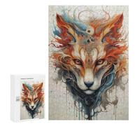 Creative Challenge - Abstract Fox Portrait with Watercolor Effect, 300 PCS, Wooden Brain Teaser for Adults, Festive Gift for Adults, for Mindful Indoor Entertainment