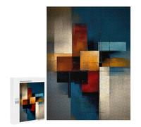 Creative Challenge - Abstract Rectangular Structure - Teal, Ochre & Red Geometry, 500 PCS, Wooden Art Puzzle, Winter Gift - for A Rewarding Weekend Challenge