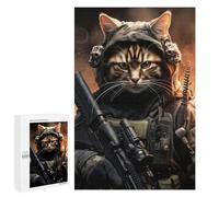 Creative Challenge - Animal Soldier Cat, 1000 PCS, Wooden Picture Puzzle for Grown-Ups, Mindful Gift for Adults, for Mindful Indoor Entertainment