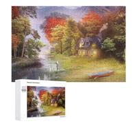 Creative Challenge - Autumn Serenity Cabin by The Stream Puzzle, 1000 PCS, Challenging Puzzle for Adults, Gift for Winter Evenings - to Assemble, Frame And Display