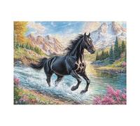 Creative Challenge Awaits with Black Horse Stream Wildlife Wild Nature Rural 500 Piece Adult Puzzle Fun Engaging And Ideal for Home 500 PCS（52×38cm）