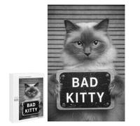 Creative Challenge - Bad Kitty Mugshot, 1000 PCS, Wooden Art Puzzle, Gift for Winter Evenings - for Quiet Evenings And Focused Play