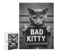 Creative Challenge - Bad Kitty Mugshot, 500 PCS, Wooden Brain Teaser for Adults, New Year Puzzle Gift, with A Decorative Finished Picture