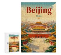 Creative Challenge - Beijing China Travel Poster, 300 PCS, Decorative Wooden Puzzle, Winter Gift, with A Decorative Finished Picture