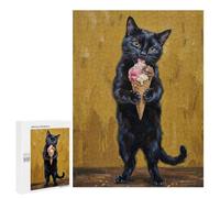 Creative Challenge - Black Cat Eating Ice Cream, 500 PCS, Adult Wooden Jigsaw, Year-End Present - for Quiet Evenings And Focused Play