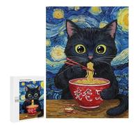 Creative Challenge - Black Cat Eating Ramen Style, 500 PCS, Displayable Picture Puzzle, Winter Activity Gift, for Screen-Free Relaxation at Home