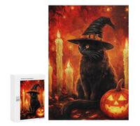 Creative Challenge - Black Cat Witch Halloween, 300 PCS, Wooden Brain Teaser for Adults, Mindful Gift for Adults - for Detail-Focused Puzzlers