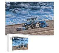 Creative Challenge - Blue Tractor Cultivating Field Under Cloudy Sky, 300 PCS, Adult Wooden Jigsaw, Holiday-Season Gift - for A Rewarding Weekend Challenge