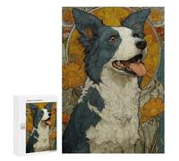 Creative Challenge - Border Collie Art Deco, 300 PCS, Decorative Wooden Puzzle, Thoughtful Present, for Mindful Indoor Entertainment