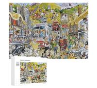 Creative Challenge - British Village Chaos A Cartoon Masterpiece!, 300 PCS, Displayable Picture Puzzle, Winter Gift; for Shared Table Time
