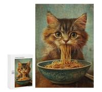 Creative Challenge - Cat Eating Noodles from A Bowl, 300 PCS, Wooden Brain Teaser for Adults, Festive Gift for Adults, for Mindful Indoor Entertainment