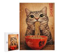 Creative Challenge - Cat Eating Ramen Noodles, 500 PCS, Wooden Brain Teaser for Adults, Festive Gift for Adults, for Mindful Indoor Entertainment