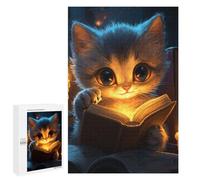 Creative Challenge - Cat Reading by Candlelight, 1000 PCS, Wooden Picture Puzzle for Grown-Ups, Festive Gift for Adults; for Shared Table Time