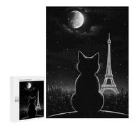 Creative Challenge - Cat Silhouetted Against Paris Skyline at Night, 500 PCS, Displayable Picture Puzzle, New Year Party Activity - for A Rewarding Weekend Challenge