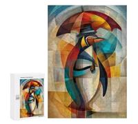 Creative Challenge - Charming Penguin - Cubist Dandy in The Rain, 300 PCS, Adult Wooden Jigsaw, Winter Gift; for Couples, Friends And Family