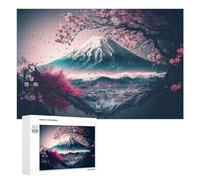 Creative Challenge - Cherry Blossom Dreamscape with Snow-Capped Mountain, 1000 PCS, Adult Wooden Jigsaw, Weekend Puzzle Project, for Screen-Free Relaxation at Home