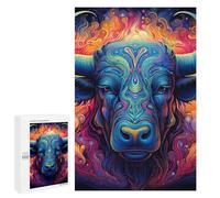 Creative Challenge - Colorful Bull Illustration-5, 1000 PCS, Wooden Brain Teaser for Adults, Mindful Gift for Adults - for Detail-Focused Puzzlers