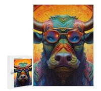 Creative Challenge - Colorful Bull Portrait-13, 500 PCS, Wooden Brain Teaser for Adults, New Year Puzzle Gift, with A Decorative Finished Picture