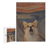 Creative Challenge - Corgi Screaming in Front of Munch's The Scream, 500 PCS, Wooden Picture Puzzle for Grown-Ups, Gift for Winter Evenings - for Quiet Evenings And Focused Play