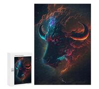 Creative Challenge - Cosmic Bull Profile, 300 PCS, Wooden Jigsaw Puzzle for Adults, Creative Indoor Hobby; for Couples, Friends And Family