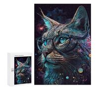 Creative Challenge - Cosmic Cat Glasses Art Print, 300 PCS, Wooden Art Puzzle, Winter Activity Gift - for Quiet Evenings And Focused Play