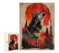 Creative Challenge - Crimson Moon Wolf Call, 500 PCS, Displayable Picture Puzzle, New Year Party Activity - for A Rewarding Weekend Challenge