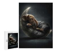 Creative Challenge - Dachshund Sleeping on The Moon, 500 PCS, Decorative Wooden Puzzle, Holiday-Season Gift; for Shared Table Time