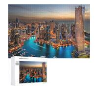 Creative Challenge - Dubai Marina Night UAE, 1000 PCS, Wooden Art Puzzle, Gift for Puzzle Lovers; for Shared Table Time