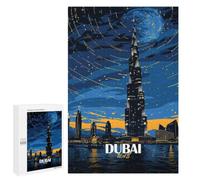 Creative Challenge - Dubai Skyline at Night Art, 1000 PCS, Displayable Picture Puzzle, New Year Party Activity - for A Rewarding Weekend Challenge