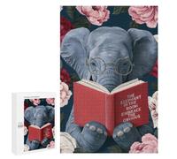 Creative Challenge - Elephant Reading Book Floral Portrait, 1000 PCS, Decorative Wooden Puzzle, Winter Gift, with A Decorative Finished Picture