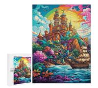 Creative Challenge - Fantasy Castle by The Sea, 500 PCS, Displayable Picture Puzzle, New Year Party Activity - for A Rewarding Weekend Challenge