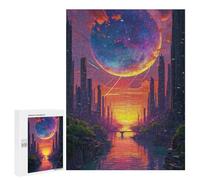 Creative Challenge - Fantasy Cityscape with Giant Planet, 500 PCS, Jigsaw Puzzle for Adults, New Year Party Activity; for Couples, Friends And Family